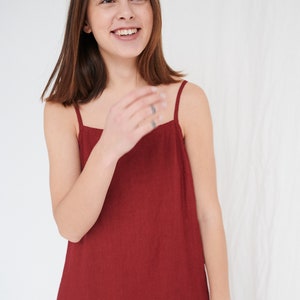 Aurora burgundy red dress Linen dress Long dress with straps Summer dress Soft linen dress Minimal linen dress image 4