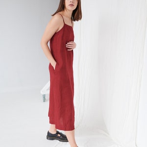 Aurora burgundy red dress Linen dress Long dress with straps Summer dress Soft linen dress Minimal linen dress image 6