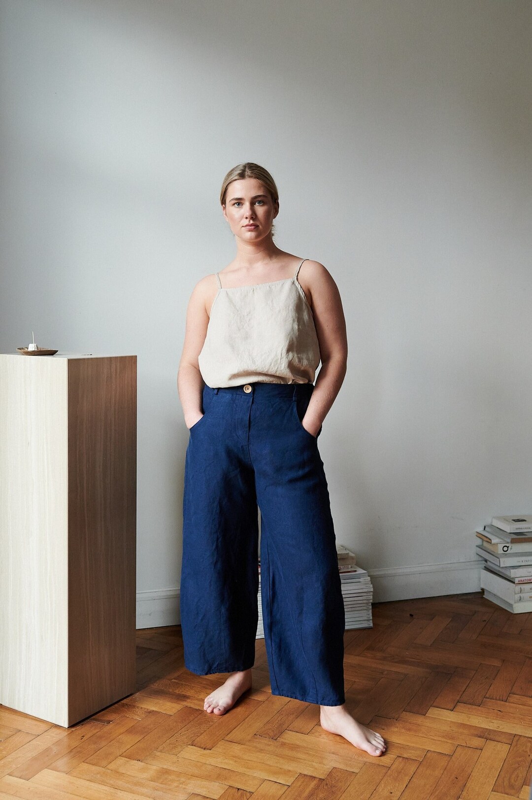 Frankie Heavy Navy Blue Trousers - Heavy Linen Pants - Linen Trousers ...