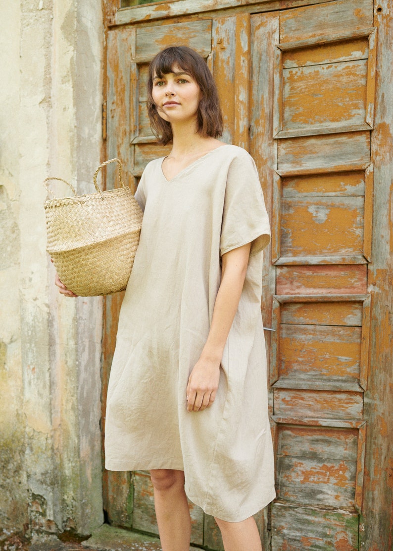Amalfi beige dress One size dress Oversized linen dress Linen dress Summer dress Loose linen dress Soft linen dress image 6