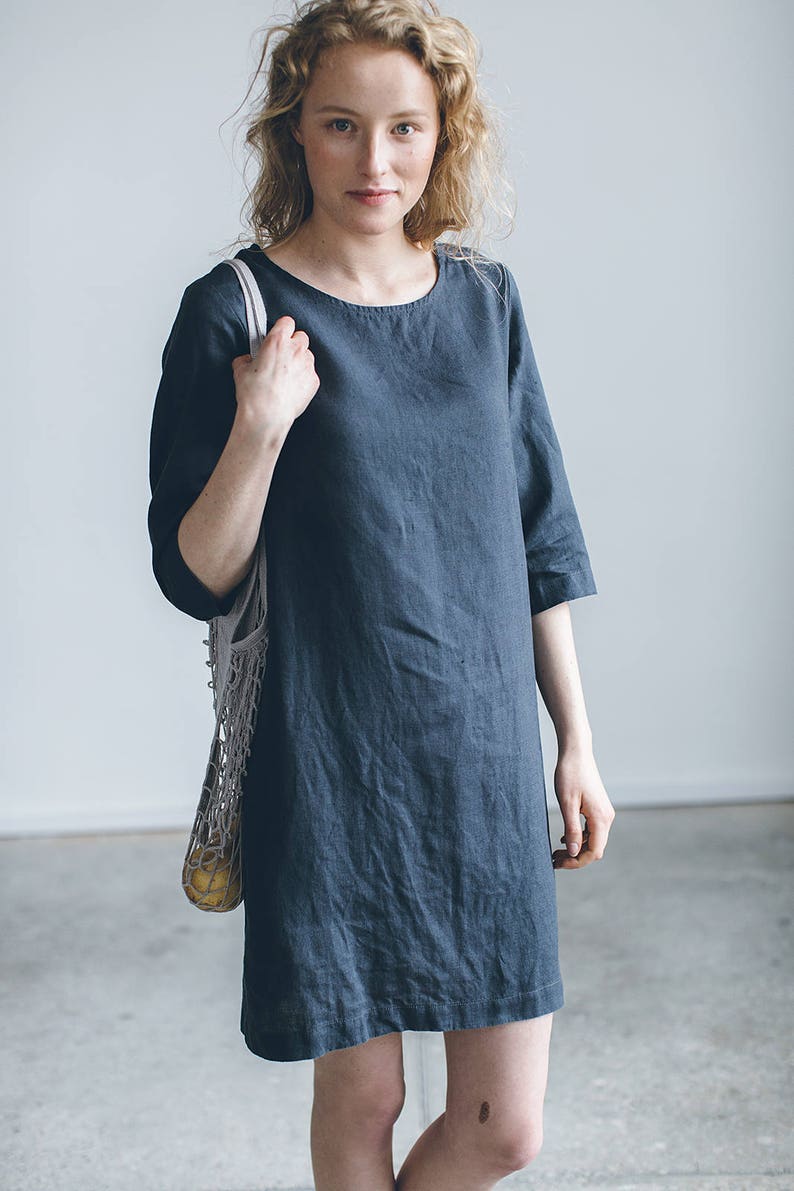 Janid Graphite Grey Dress Linen Simple Dress Basic Linen - Etsy