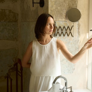 Sadie milky white linen top - Basic linen top - Linen tank top - Linen blouse - Soft linen clothing - Summer top - Classic top