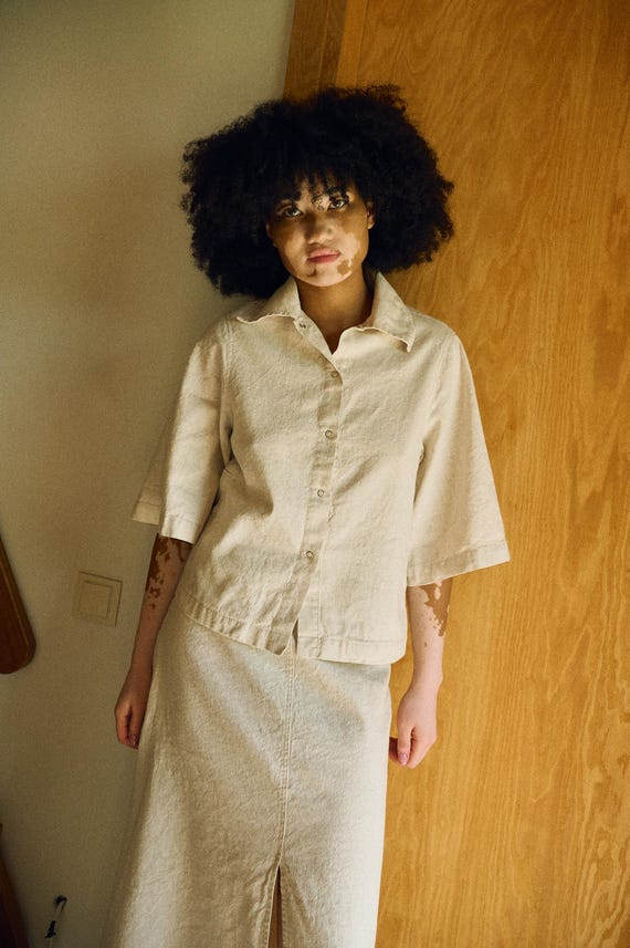 Ready To Ship - Andrea cotton blend shirt jacket – Natural cotton blend - Button-up shirt - Linen jacket - Linen cotton shirt- Classic shirt