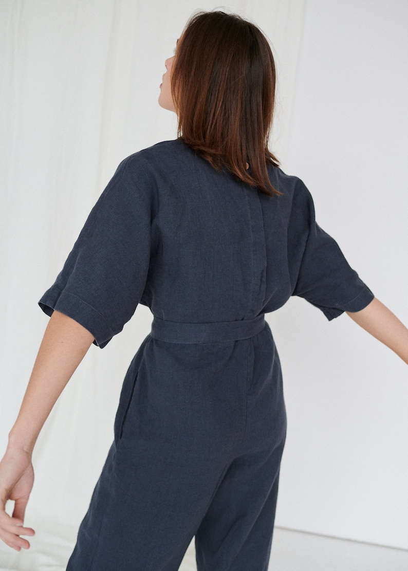 Olivia Graphite Grey Jumpsuit Linen Jumpsuit Oversized Etsy