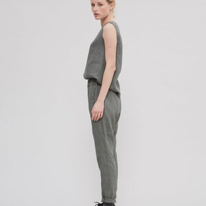 Nova pine green trousers Tapered linen pants Linen pants Linen trousers image 4