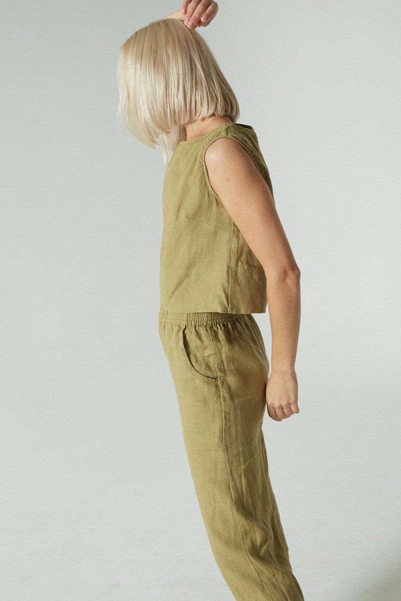 Linen crop top Basic linen top Linen tank top Linen blouse Soft linen clothing Washed linen top