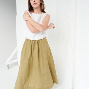 Lina olive skirt - Maxi linen skirt - Linen skirt - A line linen skirt - Long linen skirt
