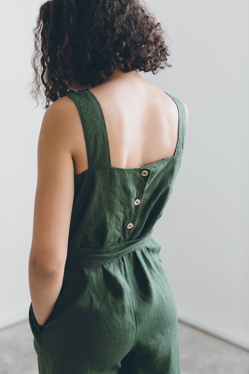 Naomi Forest Green Jumpsuit Linen Jumpsuit Oversized Etsy