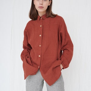 Lyn Terracotta Linen Shirt Linen Shirt Drop Shoulder Shirt - Etsy