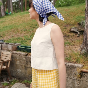 Ready to ship Blue gingham linen bandana Bandana Linen bandana Linen scarf image 6