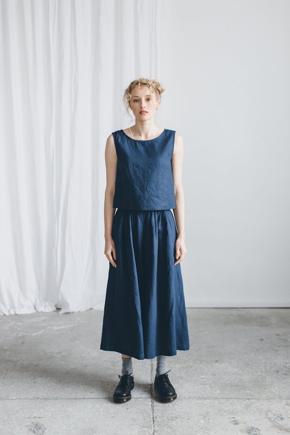 Clementine Navy Blue Trousers Culottes Linen Culottes - Etsy