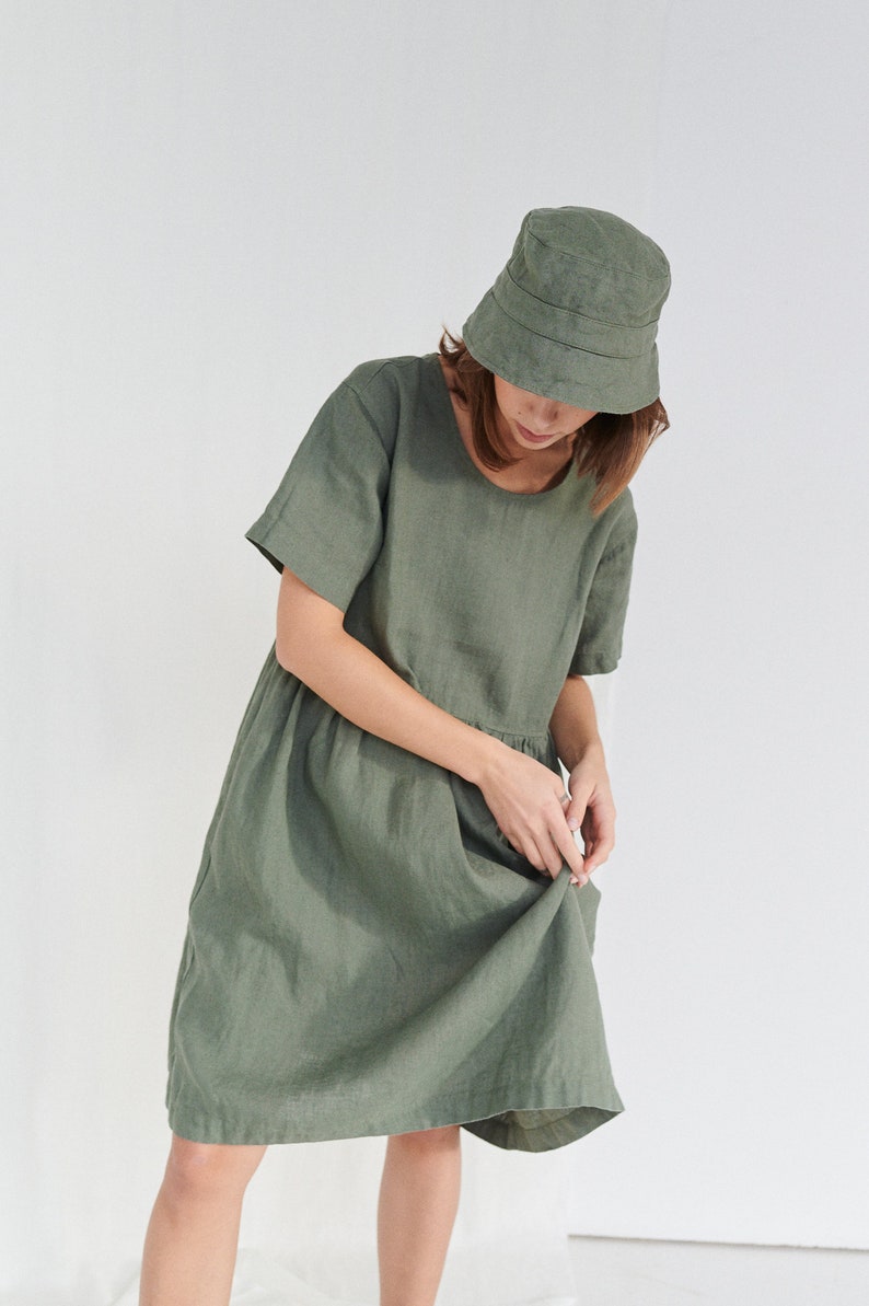 Anna Pine Green Dress Simple Linen Dress Anna Dress Etsy