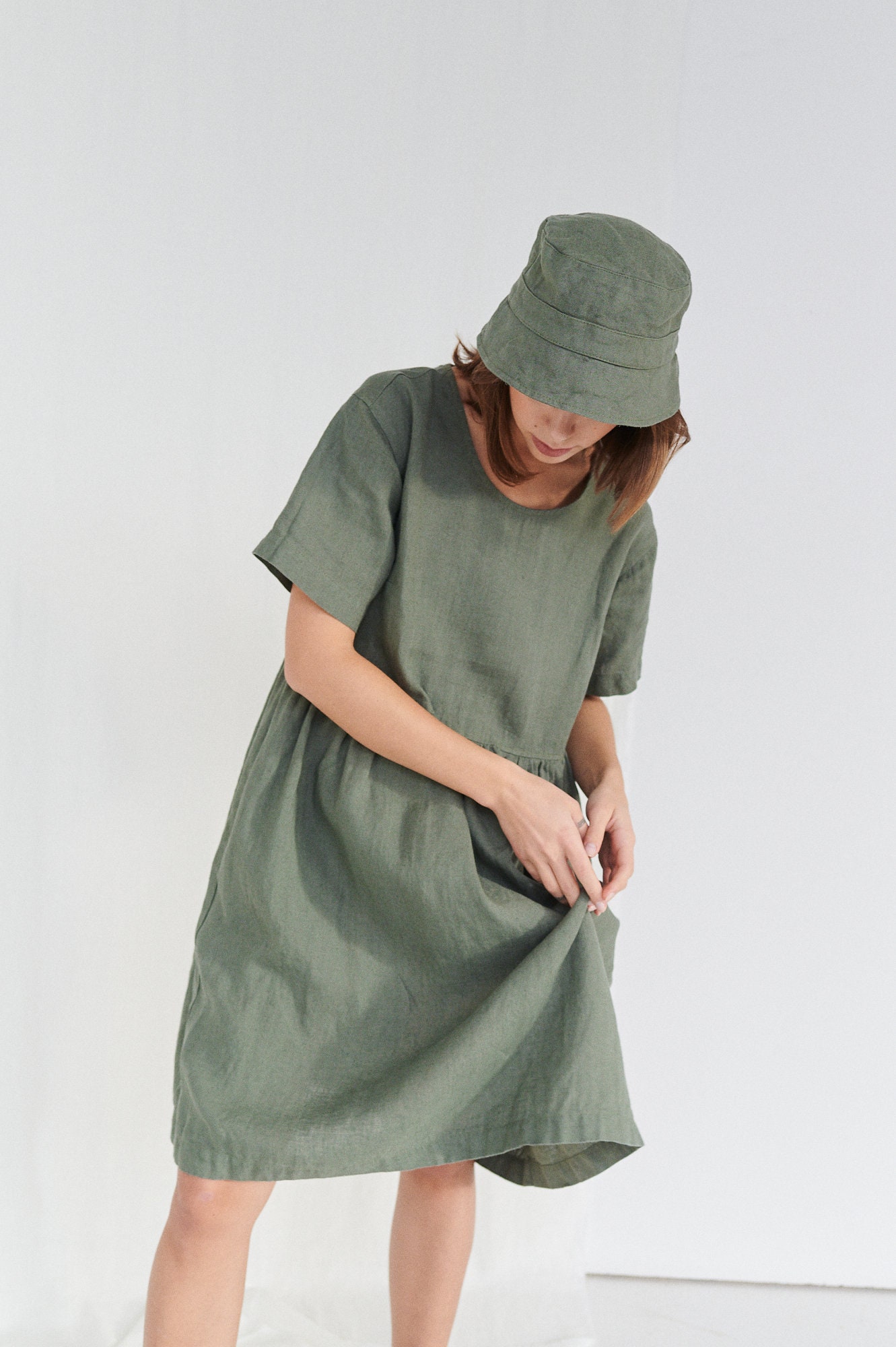Pine Green Cotton Dress  For Women main image 1