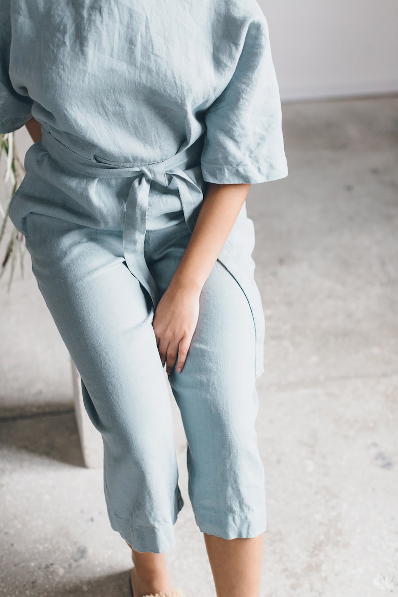 Olivia sea green jumpsuit Linen jumpsuit Oversized jumpsuit Linen romper Women linen clothing Linen overall Wide leg jumpsuit image 1