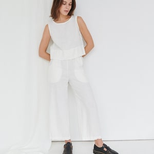 Crop milky white top Basic linen top Linen tank top Linen blouse Soft linen clothing White linen top image 3