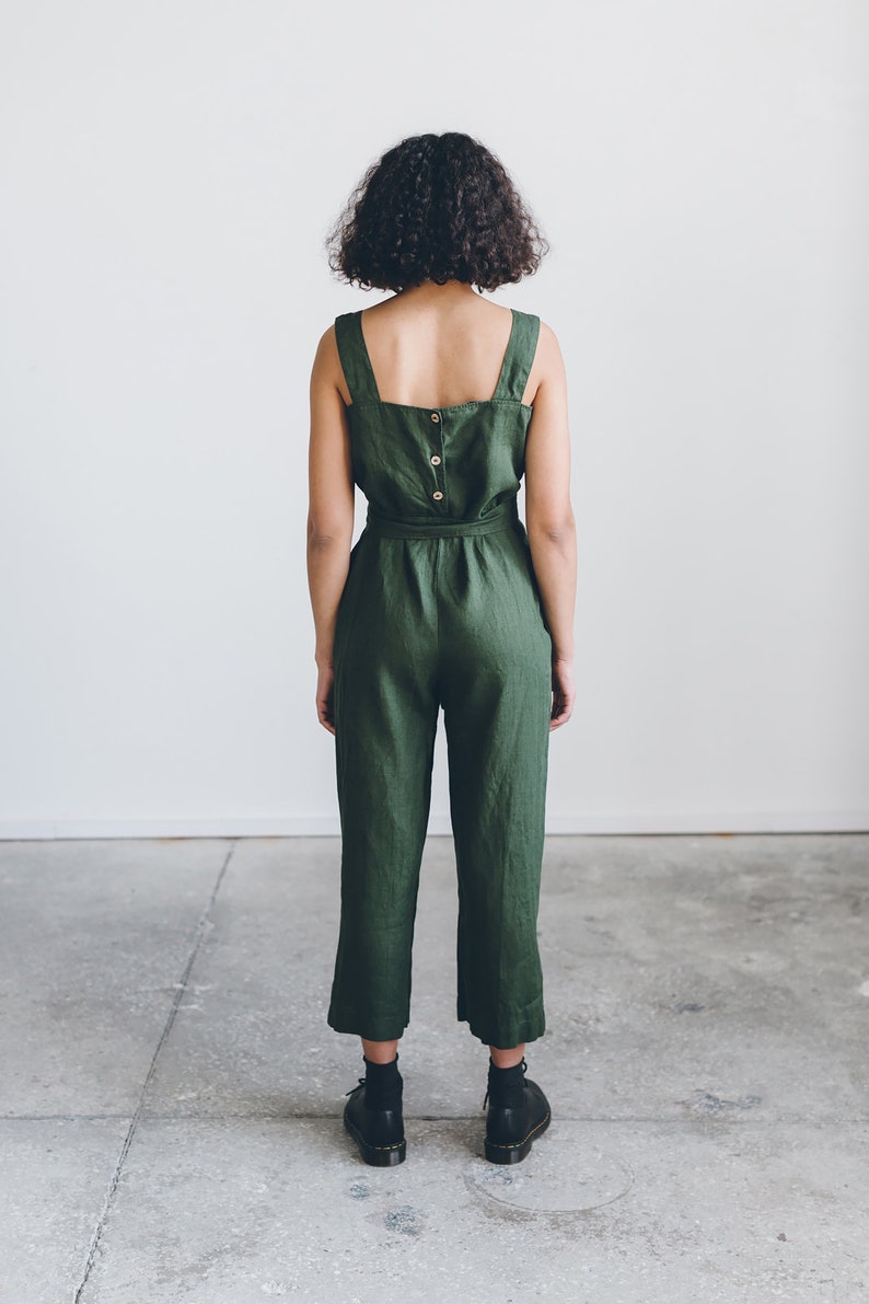 Naomi forest green jumpsuit Linen jumpsuit Oversized jumpsuit Linen romper Women linen clothing Linen overall Wide leg jumpsuit image 4