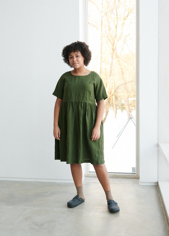 Anna Forest Green Dress Simple Linen Dress Maxi Dress Summer Dress