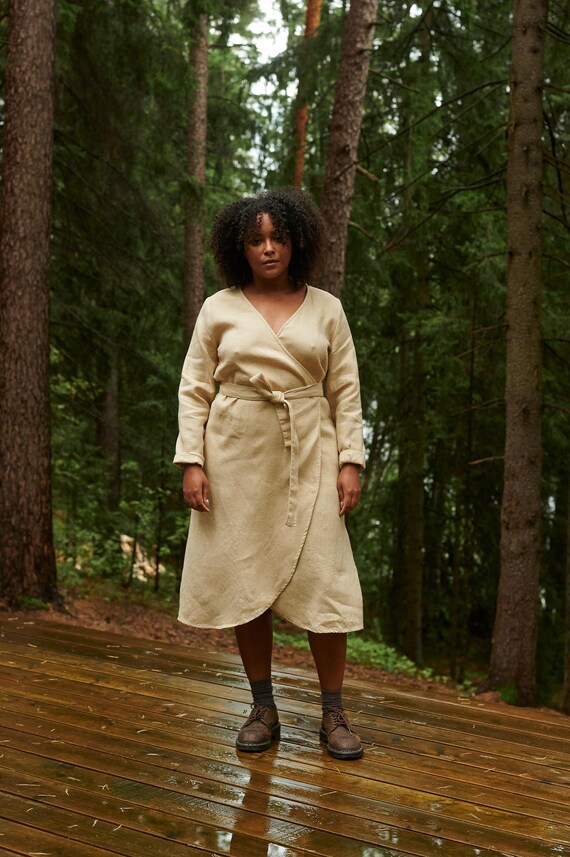 Vestido de mezcla de lino y lana en color beige romero Vestido