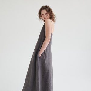 Kristi platinum grey dress - Spaghetti strap linen dress- Linen dress - Long linen dress