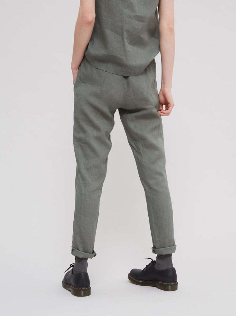 Nova pine green trousers Tapered linen pants Linen pants Linen trousers image 2