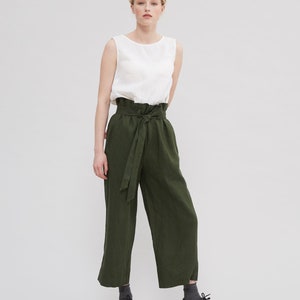 Ready to ship / Chloe trousers / Wide leg linen pants / Paper bag pants / Linen culottes / Linen trousers image 4