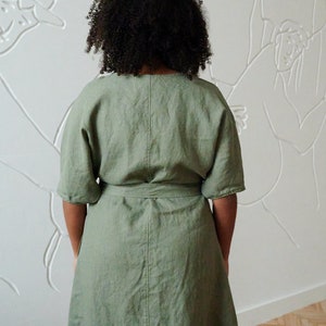 Rush pine green dress Cocoon linen dress Loose linen dress Oversized linen dress Summer dress Linen dress image 5