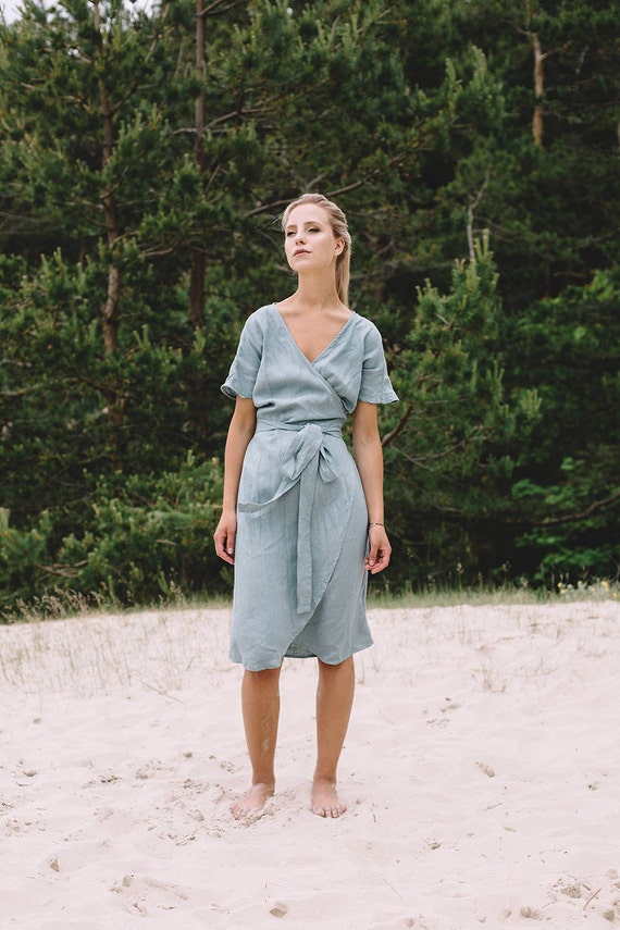 Mimosa Sea Green Dress Wrap Linen Dress ...