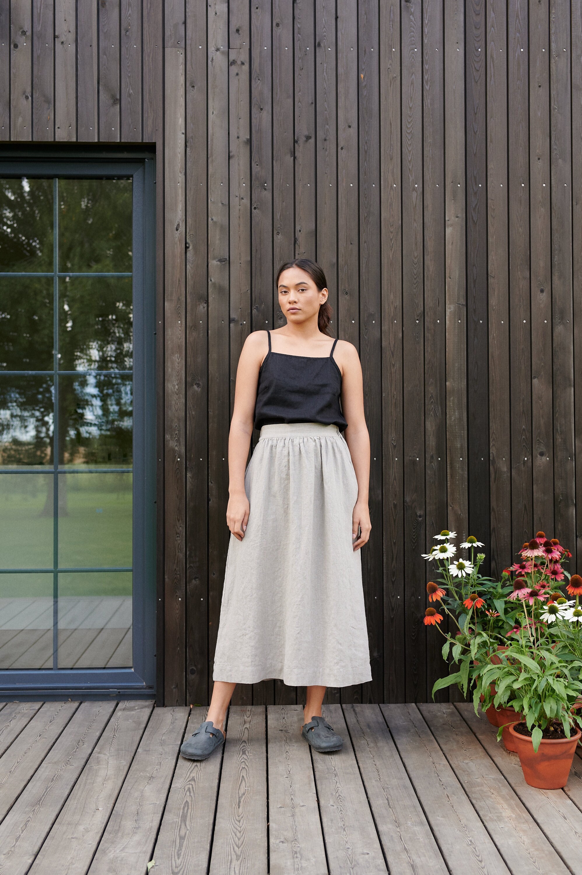 すぐに発送可能 - リナ ナチュラルグレー スカート - マキシ リネン