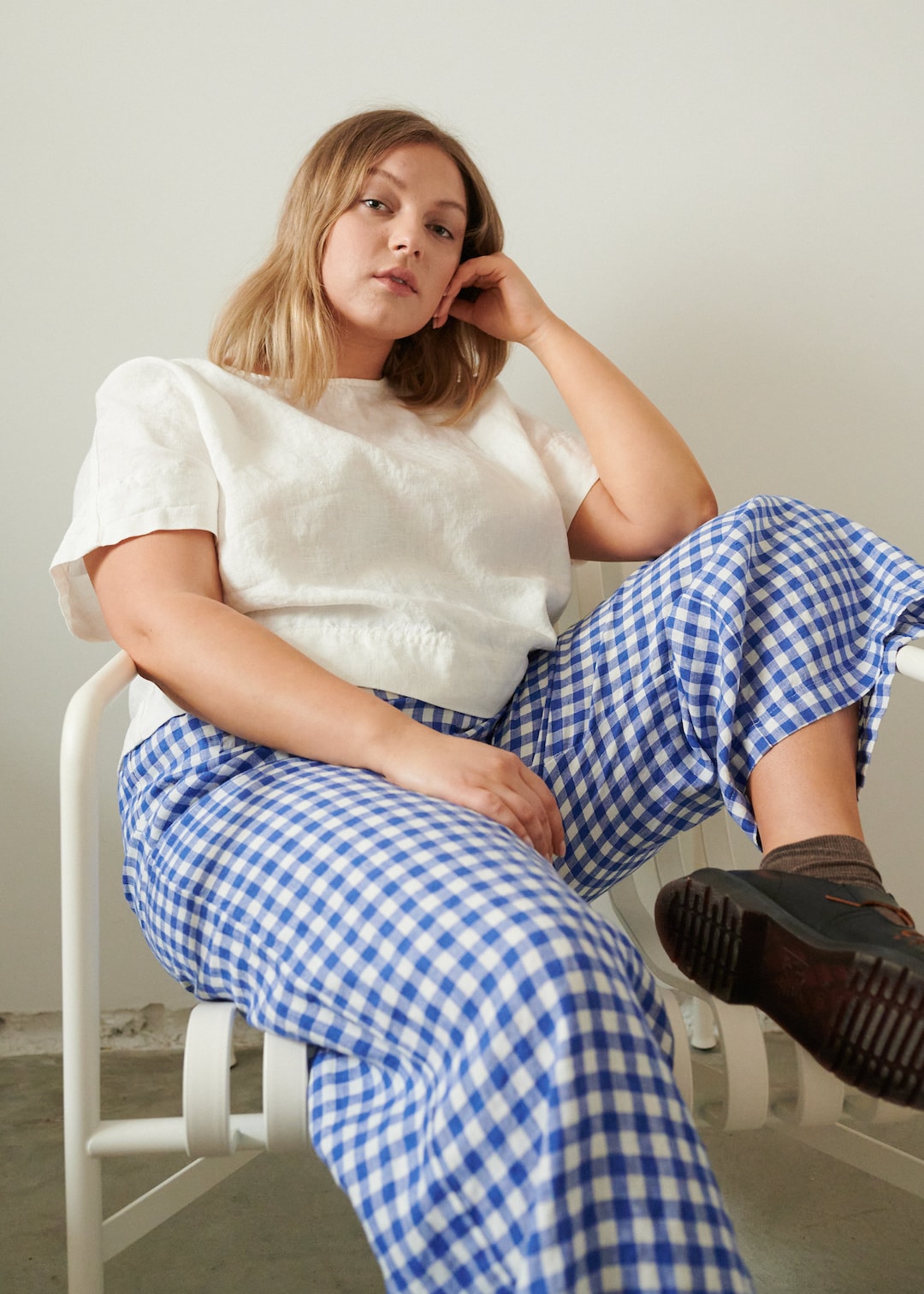 ボトムス organic zoo Blue Gingham Pants organic zoo Pottery Blue Gingham Fisherman Pa