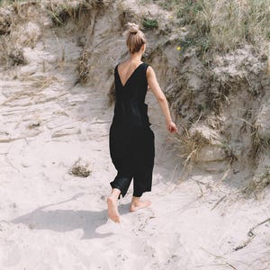 Hai black jumpsuit Linen jumpsuit Loose linen Jumpsuit Linen overall Linen women romper Linen clothes Black jumpsuit image 3