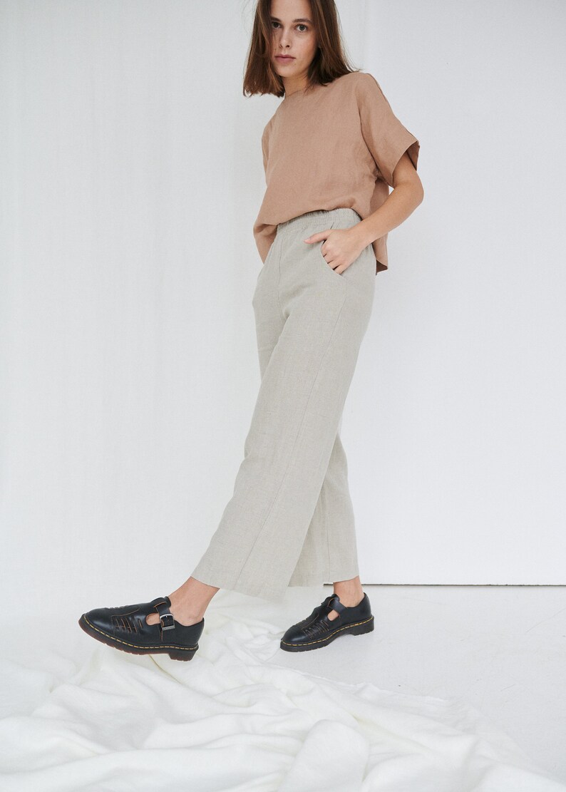 Ocean natural grey trousers Linen pants Linen trousers Linen culottes Washed linen pants Simple linen pants Wide linen pants image 5