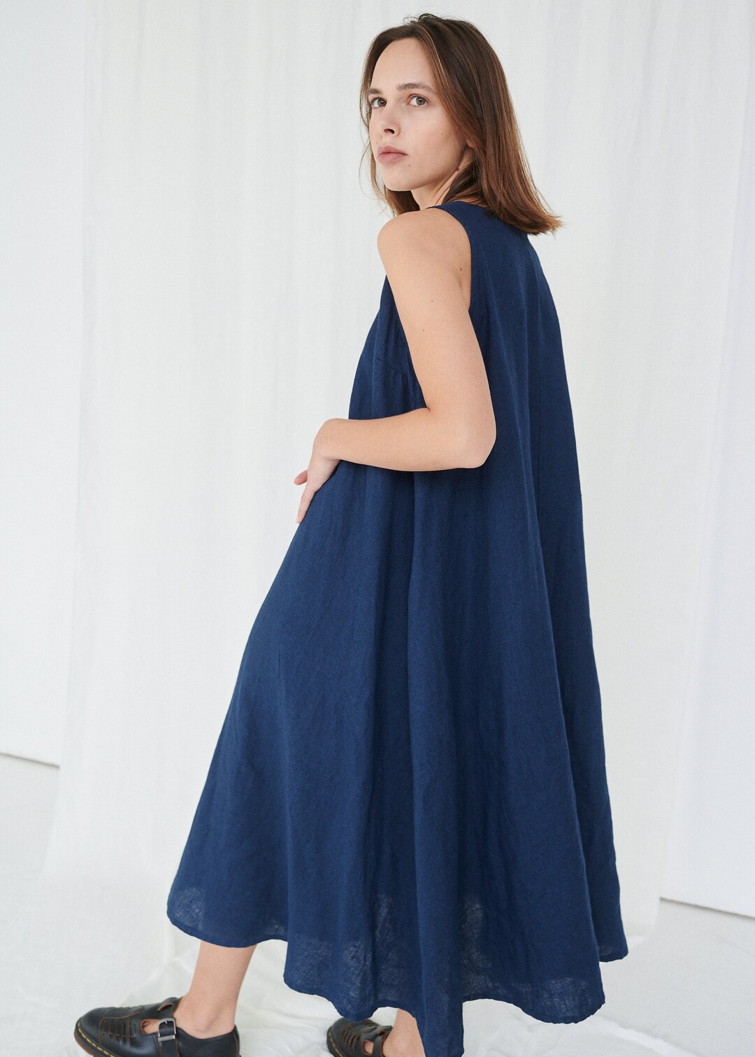 Sahara Navy Blue Dress Maxi Linen Dress Oversized Linen - Etsy