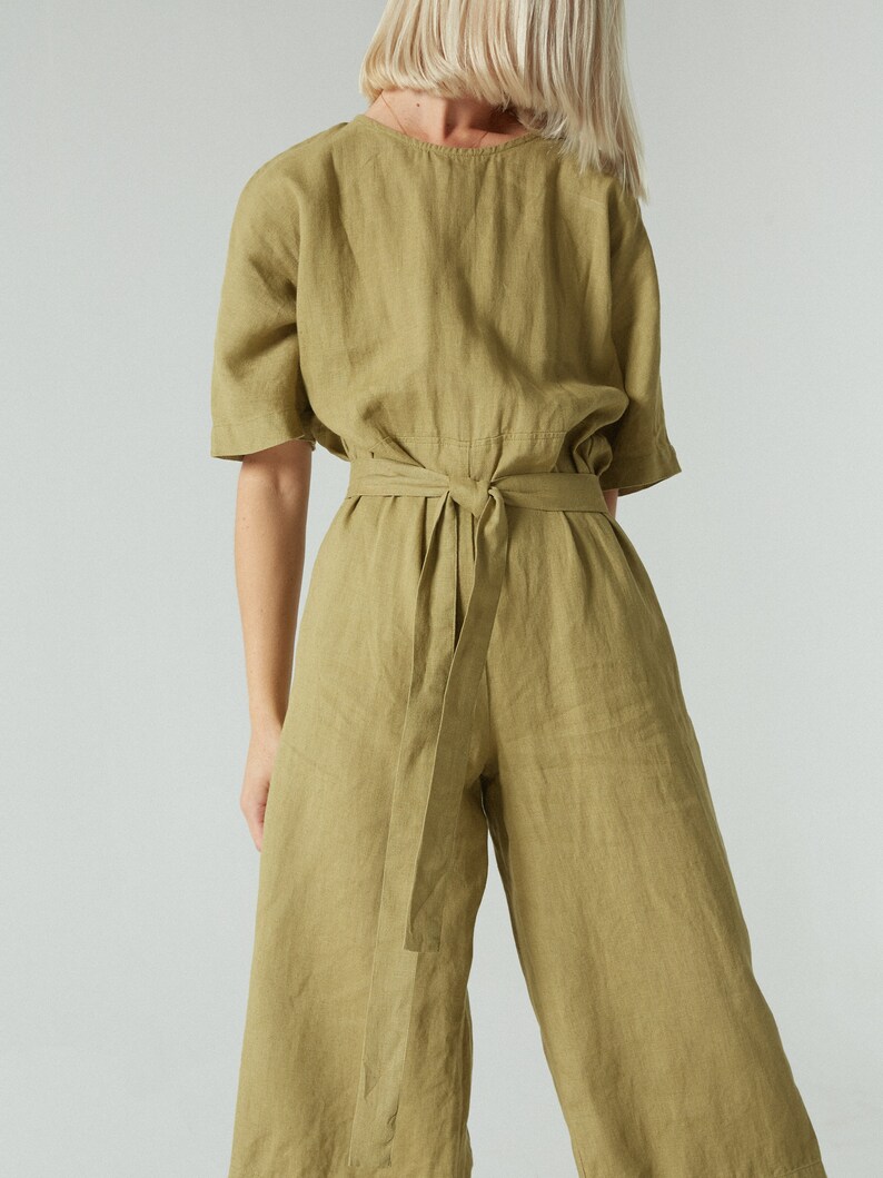 Olivia Olive Jumpsuit Linen Jumpsuit Oversized Jumpsuit Etsy