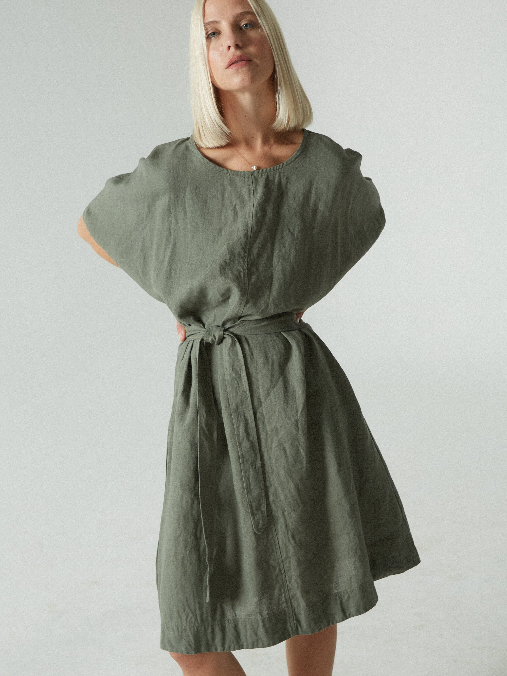 Rush Pine Green Dress Cocoon Linen ...