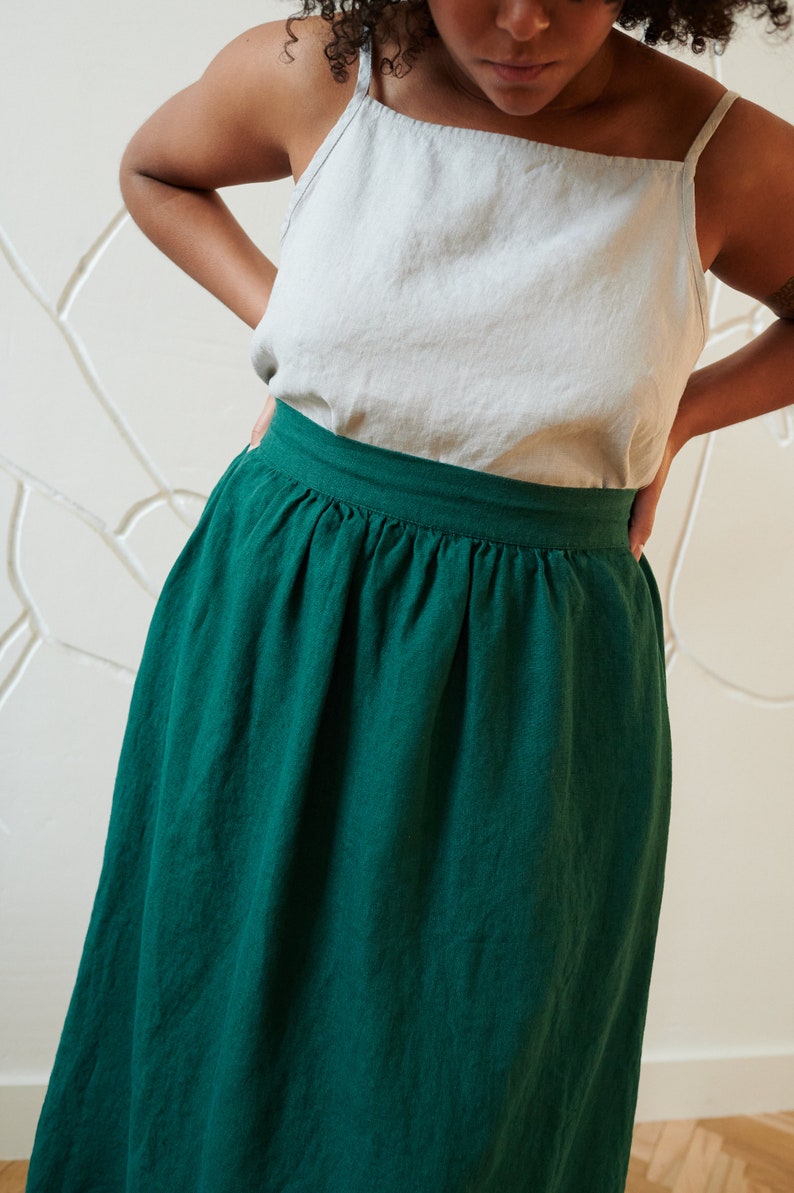 Lina emerald green skirt Maxi linen skirt Linen skirt A line linen skirt Long linen skirt image 5