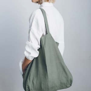 Linen tote bag/ big linen tote bag/ large market bag/ linen beach bag image 2