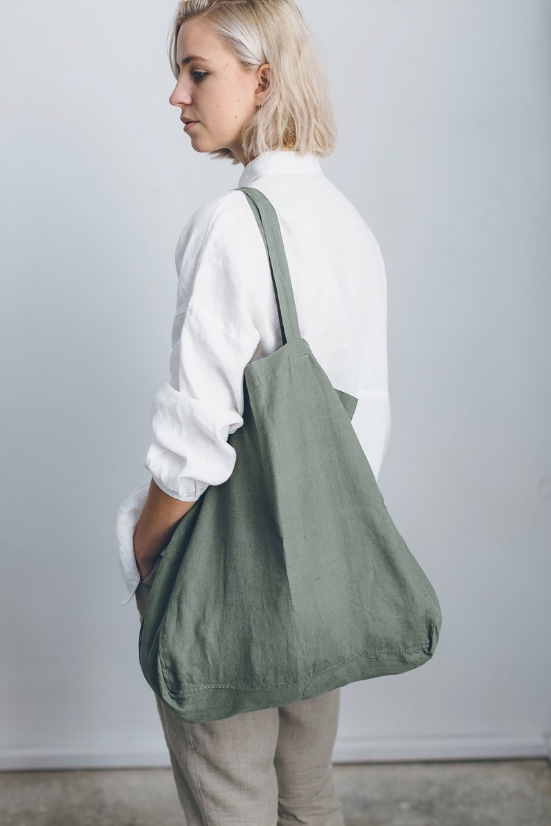 Linen tote bag/ big linen tote bag/ large market bag/ linen beach bag image 2