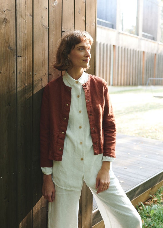 ジャケット・アウター Foremost heavy linen French Jacket Francis Heavy Terracotta Jacket - Heavy Linen Jacket - Short