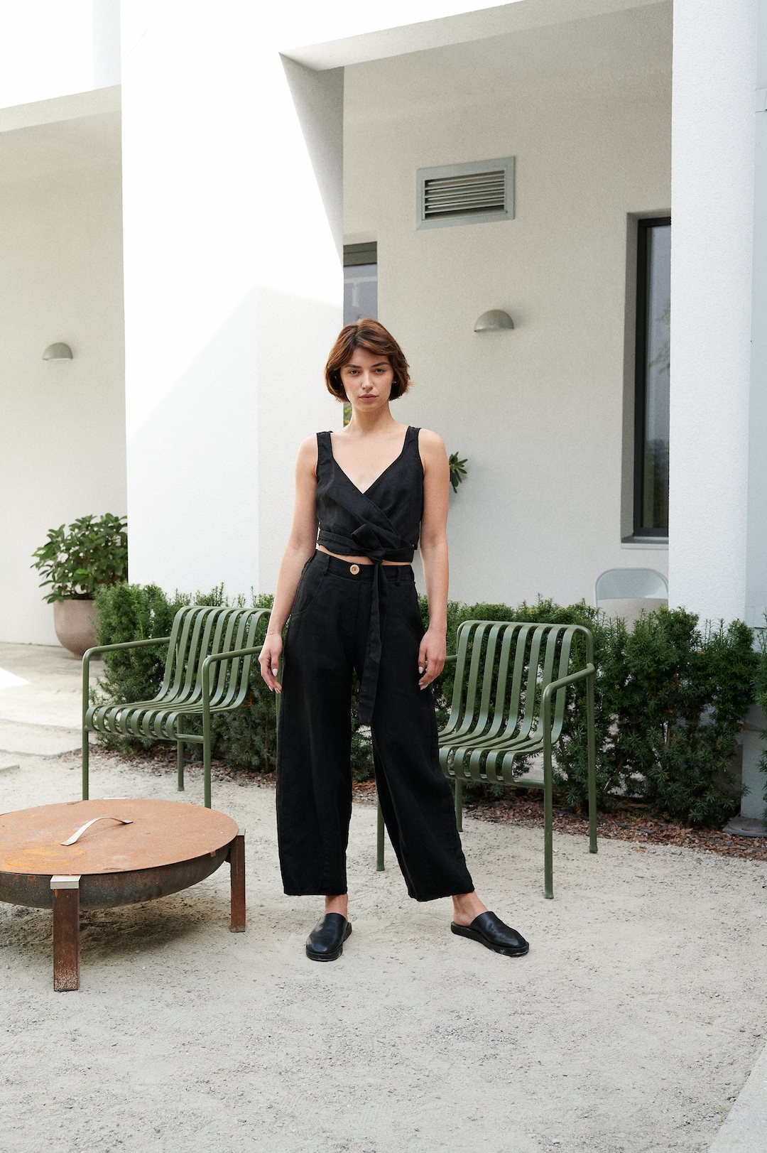 Ready to Ship Frankie Heavy Black Trousers Heavy Linen Pants Linen Trousers  Linen Barrel Pants Washed Heavy Linen Pants 