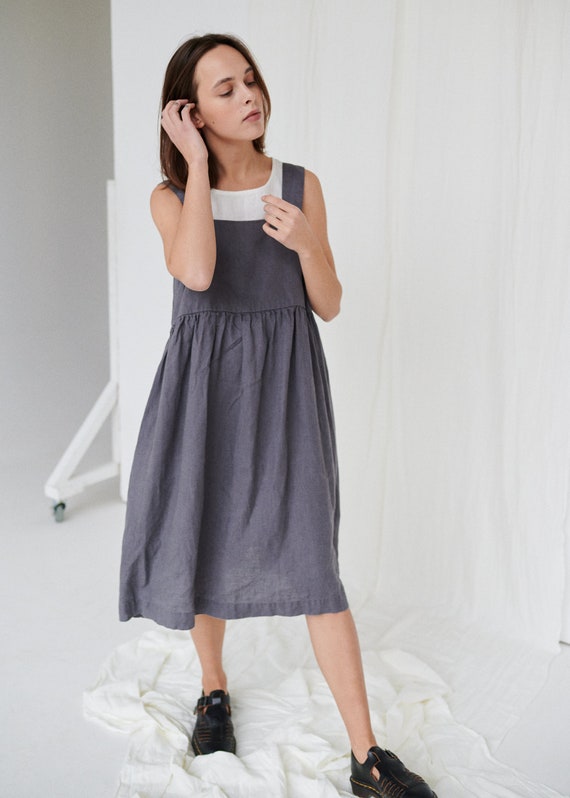 Summer Platinum Grey Dress Pinafore Dress Linen Dress Oversized Dress  Summer Linen Dress Midi Dress Loose Linen Dress - Etsy