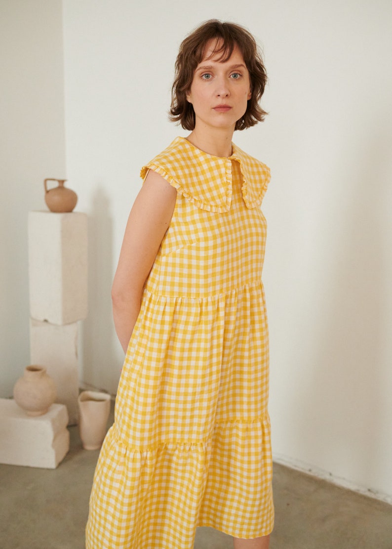 Molly Yellow Gingham Dress Gingham Linen Dress Long Linen Etsy