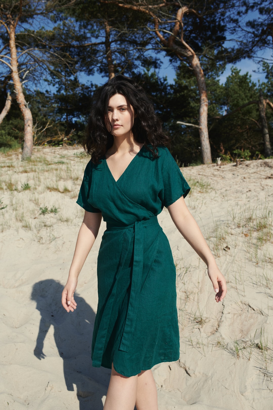 Mimosa Emerald Green Dress Wrap Linen Dress Maternity - Etsy