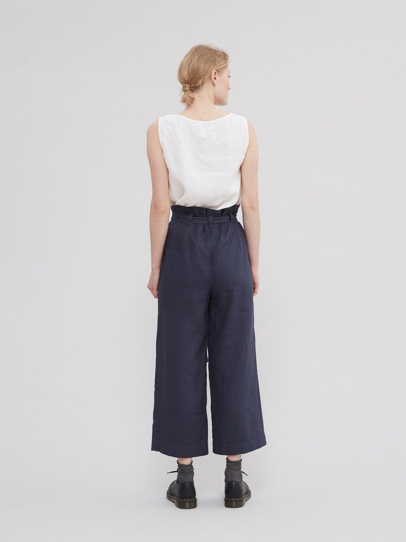 Chloe Trousers / Chloe Pants/ Wide Leg Linen Pants/ Paper Bag | Etsy