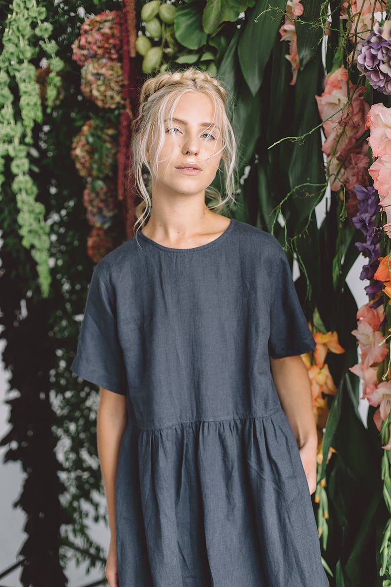 Anna graphite grey dress - Summer linen dress - Oversized linen dress - Smock dress - Loose linen dress 