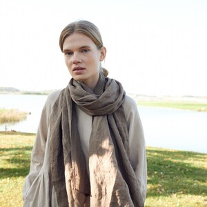 Ready to ship Linen scarf Cacao Linen Scarf Softened linen scarf Long linen scarf Unisex linen scarf Linen scarves image 6