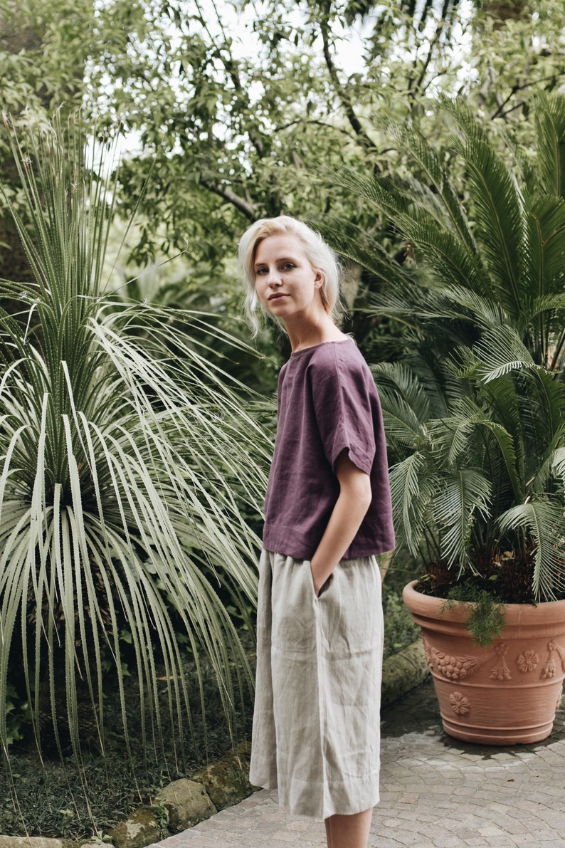 Mona eggplant violet top Linen top Oversized linen top Linen blouse Basic linen top Minimal linen blouse image 4