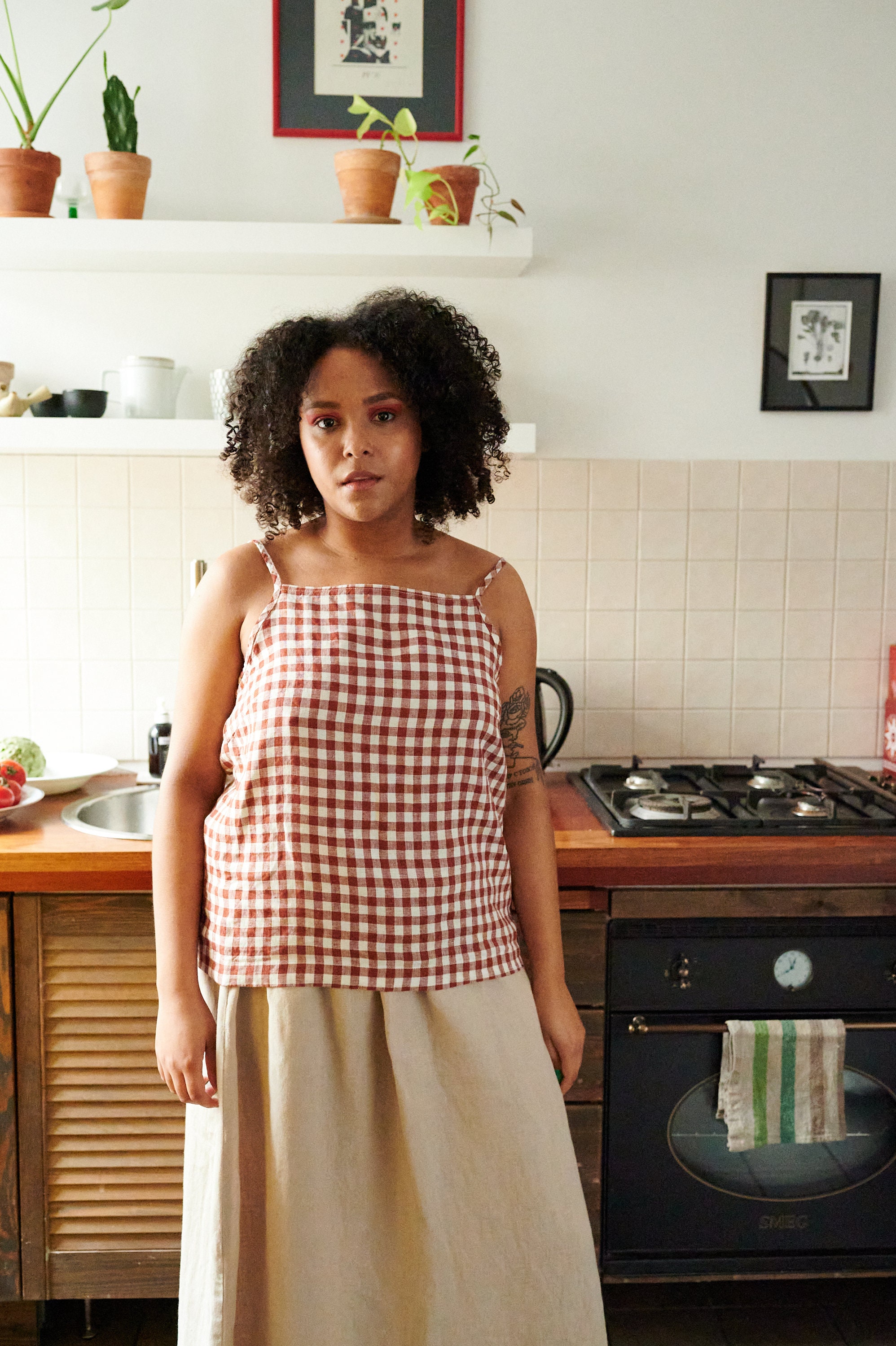 Stella Terracotta Gingham Top - Linen Top - Linen Blouse - Linen