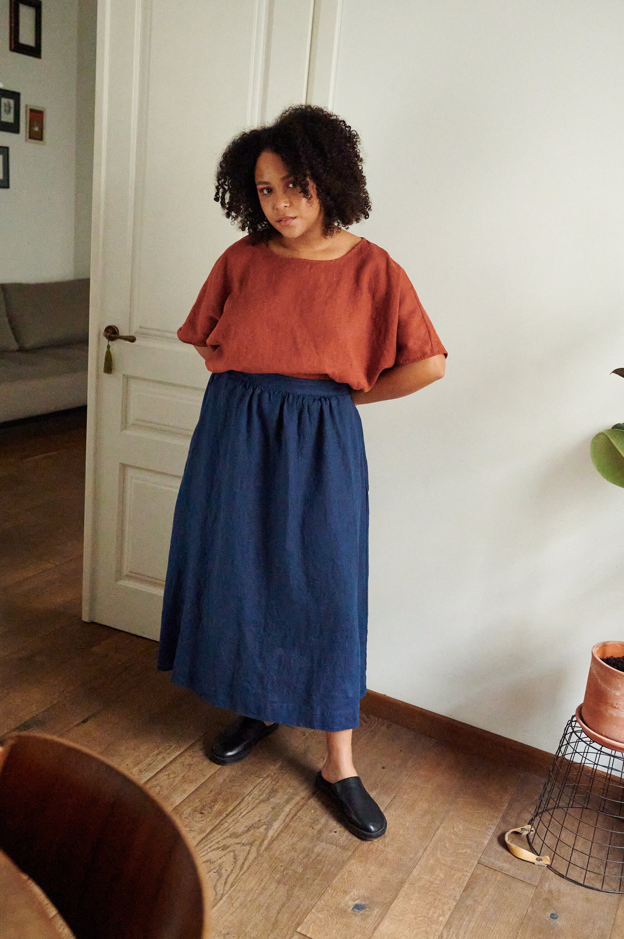 Navy blue 2025 skirt linen