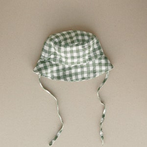 Baby gingham linen bucket hat