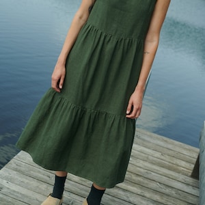 Amalie green linen wool blend dress - Wool linen dress - Linen dress - Mini linen dress - Winter dress
